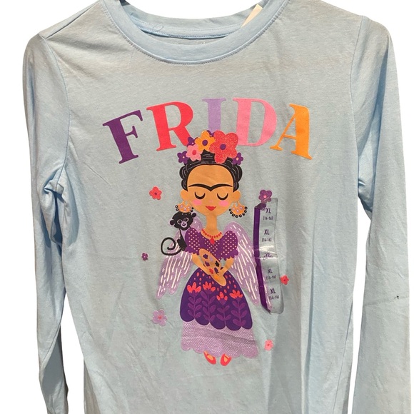 Frida Kahlo Other - Frida Kids Long Sleeve Tee - Sky Blue Graphic Design